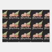 ピックアップトラック赤いバッファロープレイドメリークリスマス ラッピングペーパーシート (正面)