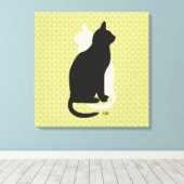 ピックカラー白黒キャットデュオ陰陽スタイル キャンバスプリント (インサイチュ (ウッドフロア))