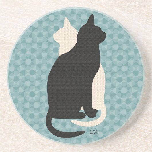 ピックカラー白黒キャットデュオ陰陽スタイル コースター (正面)