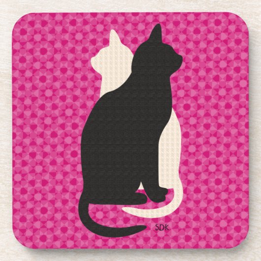 ピックカラー白黒キャットデュオ陰陽スタイル コースター (正面)