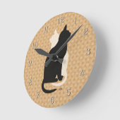 ピックカラー白黒キャットデュオ陰陽スタイル ラウンド壁時計 (傾斜)