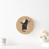 ピックカラー白黒キャットデュオ陰陽スタイル ラウンド壁時計 (ホーム)