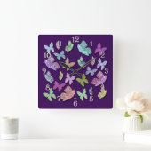 ピックカラー蝶シュレアル&フラタリング スクエア壁時計 (ホーム)