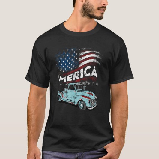 ピッククラシックアップ4thのトラックMericaアメリカ国旗 Tシャツ (正面)