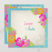 ピックスデザインのハイビスカス/ビーチ・DIYカラー 招待状 (正面/裏面)