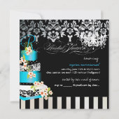 ピックスデザインのモノグラムのブライズシャワー、青いケーキ 招待状 (裏面)