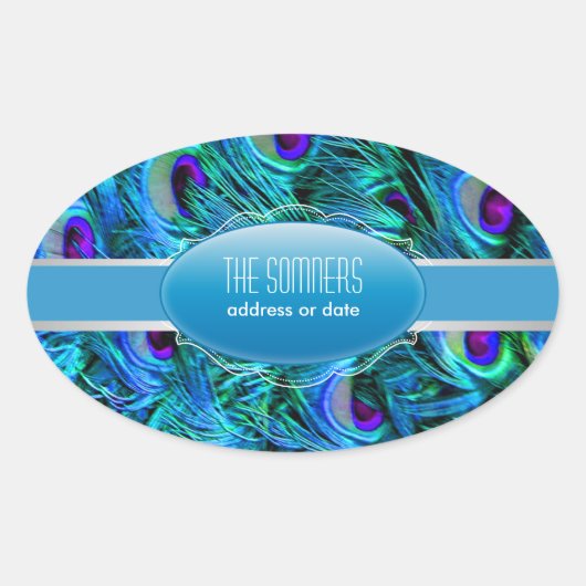 ピックスデザインの孔雀の羽根 楕円形シール (正面)