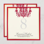 ピックスデザインの赤いシャンデリア/テーブルナンバー 招待状 (正面/裏面)