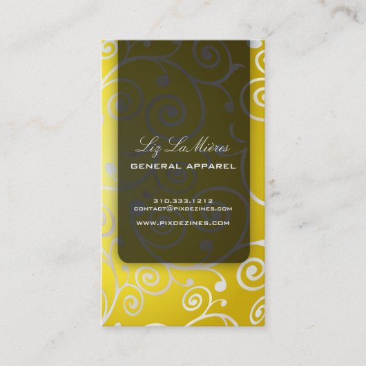 ピックスデザインズのカップケーキは、渦巻き模様に金色がアクセントになっています。 名刺 (正面)