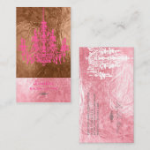 ピックスデザインズのピンク＆ホワイトのシャンデリア/フェイクフォイル 名刺 (正面/裏面)