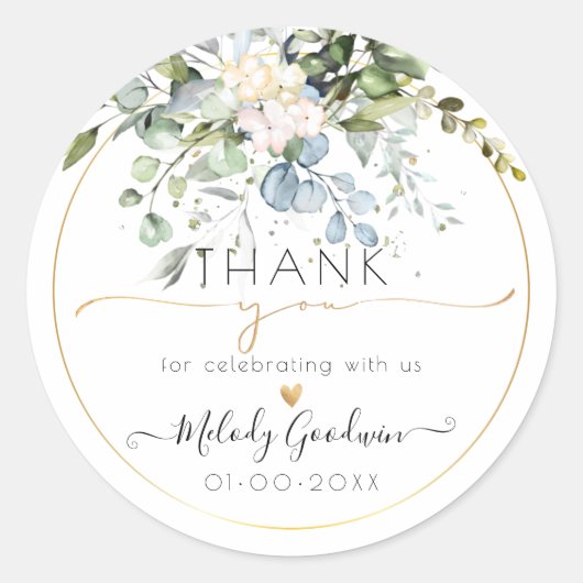 ピックスデザインズの水彩レトロブルーガムユーカリ ラウンドシール (正面)