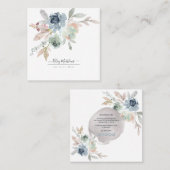 ピックスデザインズの水彩冬のバラ、ダスティーブルー スクエア名刺 (正面/裏面)