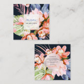 ピックスデザインズの水彩画 ペーチ色のシンビジウムオーキッド スクエア名刺 (正面/裏面)