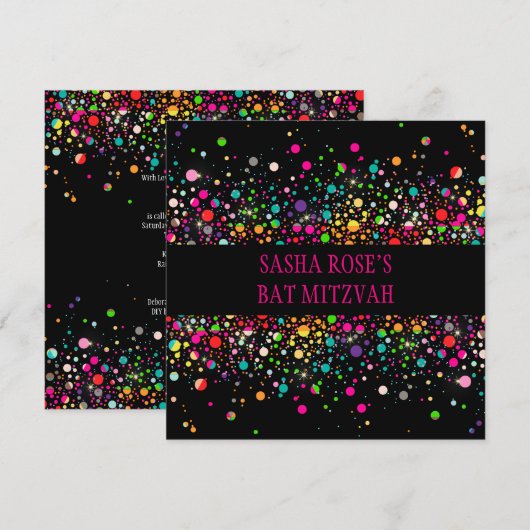 ピックスデザインズ きらきら / ネオンの点々 / バット ミツバ 招待状 (正面/裏面)