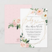 ピックスデザインズ ウォーターカラー ブラッシュピンク ローズ ベビーシャワー 招待状 (正面/裏面)