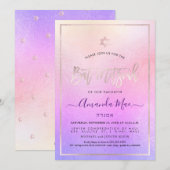 ピックスデザインズ オンブレ ブラッシュ ピンク+バイオレット バット ミッツヴァー 招待状 (正面/裏面)
