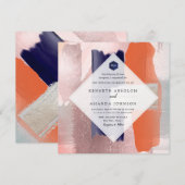 ピックスデザインズ カラー ブロック モダン アート ブラッシュ ネイビー 招待状 (正面/裏面)
