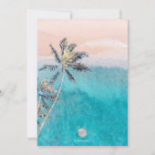 ピックスデザインズ サーフィンに乗って、ヤシの木、ビーチ バー ミッツヴァ 招待状 (裏面)