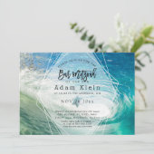 ピックスデザインズ サーフィンに乗れ、パイプライン、ビーチ バー ミツバ。 ヤシの木が揺れ、リップカ 招待状 (スタンド正面)