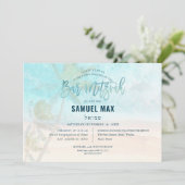 ピックスデザインズ サーフィンアップ、ヤシの木、ビーチ バー ミツヴァ 招待状 (スタンド正面)