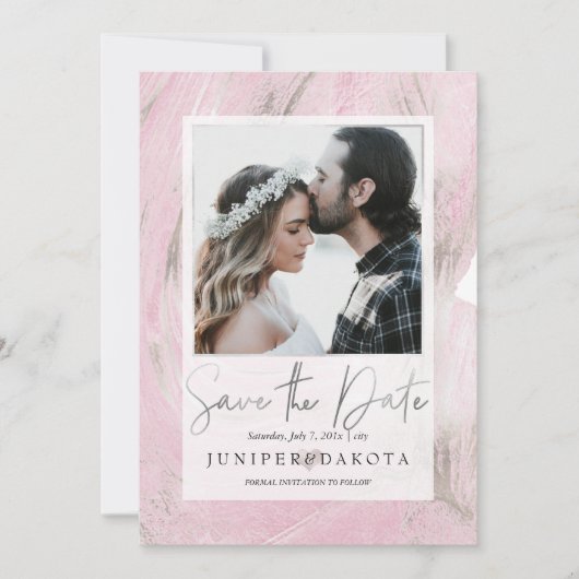 ピックスデザインズ デザート ストーン ブラッシュ ピンク シルバー 招待状 (正面)