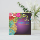 ピックスデザインズ　ハイビスカス＋　ニンストラ／イエロー＋アクア 招待状 (スタンド正面)