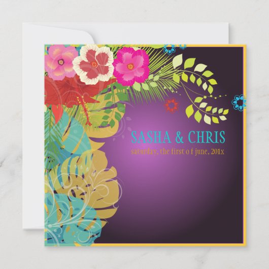 ピックスデザインズ　ハイビスカス＋　ニンストラ／イエロー＋アクア 招待状 (正面)