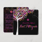 ピックスデザインズ ピンク ツリー オブ ライフ バット ミツバ 招待状 (正面/裏面)