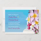 ピックスデザインズ ピンク プルメリア レイ / ビーチ ウェディング 招待状 (裏面)