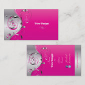 ピックスデザインズ フィリグリー+スワール/シルバー+ホットピンク 名刺 (正面/裏面)