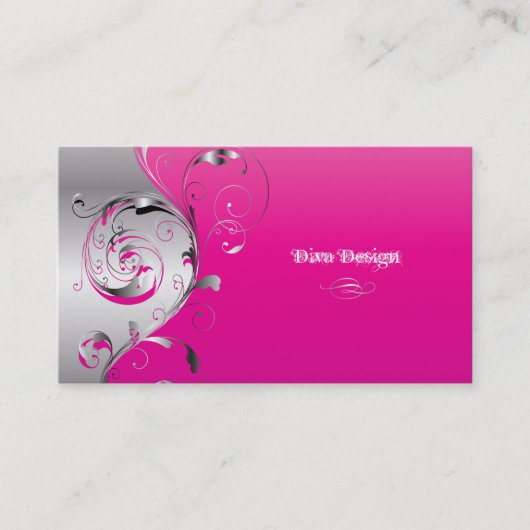 ピックスデザインズ フィリグリー+スワール/シルバー+ホットピンク 名刺 (正面)