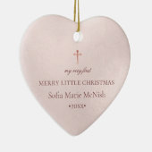 ピックスデザインズ ベビーのファーストクリスマス フォト, ブラッシュ ピンク セラミックオーナメント (右)