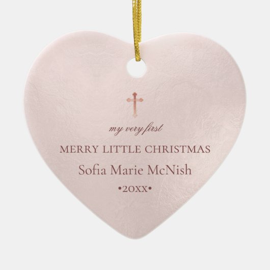 ピックスデザインズ ベビーのファーストクリスマス フォト, ブラッシュ ピンク セラミックオーナメント (正面)