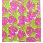 ピックスデザインズ モンステラ/ライム/ネオン ピンク/DIY 背景 シャワーカーテン (正面)