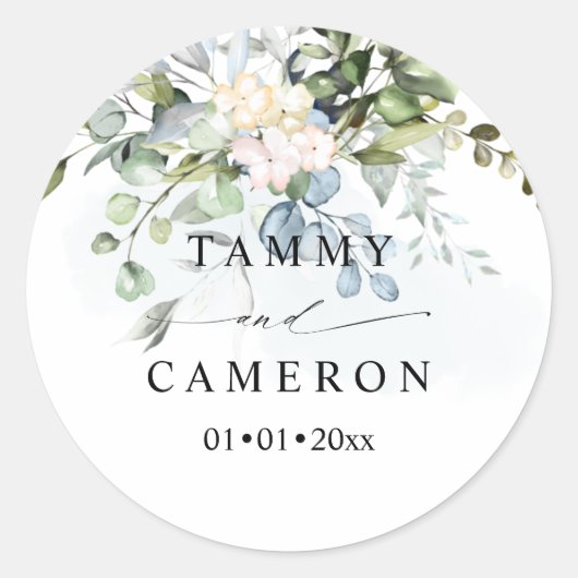 ピックスデザインズ ラスティック ウォーターカラー ブルーガム ユーカリ ラウンドシール (正面)