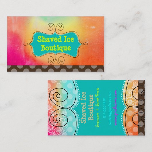 ピックスデザインズ レインボー + チョコレート 水玉模様 名刺 (正面/裏面)