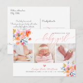 ピックスデザインズ 水彩の花、女の子の誕生 ポストカード (正面/裏面)