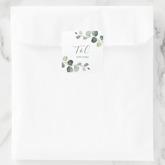 ピックスデザインズ 水彩の葉っぱ ユーカリの枝 スクエアシール (バッグ)