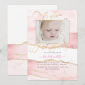 ピックスデザインズ 水彩アゲート 1歳 誕生日 洗礼 招待状 (正面/裏面)