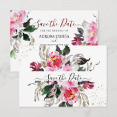 ピックスデザインズ 水彩 ピンクと赤の牡丹 セーブザデート (正面/裏面)