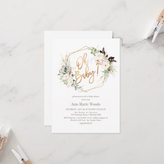 ピックスデザインズ 水彩 フラッシュ ローズ ベイビー シャワー 招待状 (正面/裏面インサイチュ)