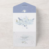 ピックスデザインズ 水彩 ブルー ハイドレンチア クリーム ローズ オールインワン招待状 (外側)