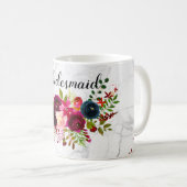 ピックスデザインズ 水彩 ボルドー+青い花 コーヒーマグカップ (正面右)