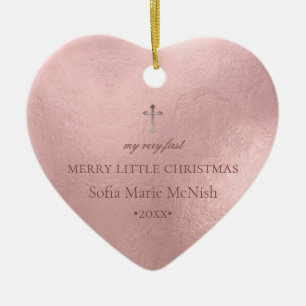 ピックスデザインズ 赤ちゃんの初めてのクリスマス フォト ローズゴールド セラミックオーナメント