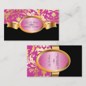 ピックスデザインズ Céline ダマスク、ピンク 名刺 (正面/裏面)