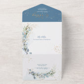 ピックスデザインズ H2 ラスティック ダスティーブルー ユーカリ ゴールド オールインワン招待状 (外側)