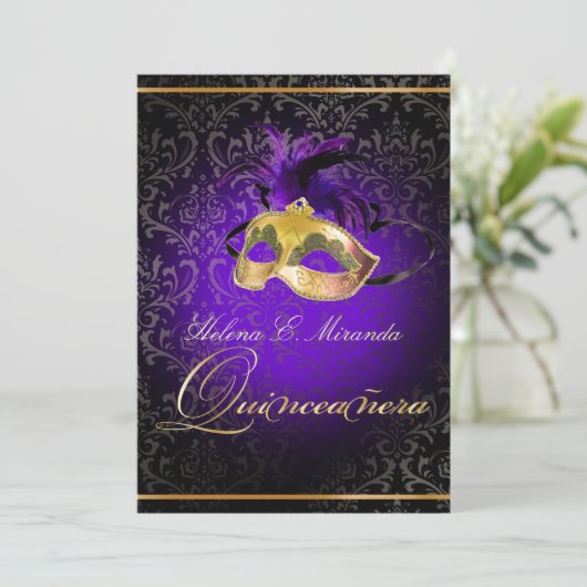 ピックスデザイン ロッシ ダマスク/マスカレード/DIY/パープル 招待状 (スタンド正面)