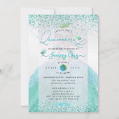 ピックスデジンキンセアニェラアクアティール（緑がかった色）グリッターガウン 招待状 (裏面)