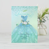 ピックスデジンキンセアニェラアクアティール（緑がかった色）グリッターガウン 招待状 (スタンド正面)