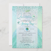 ピックスデジンキンセアニェラアクアティール（緑がかった色）グリッターガウン 招待状 (裏面)